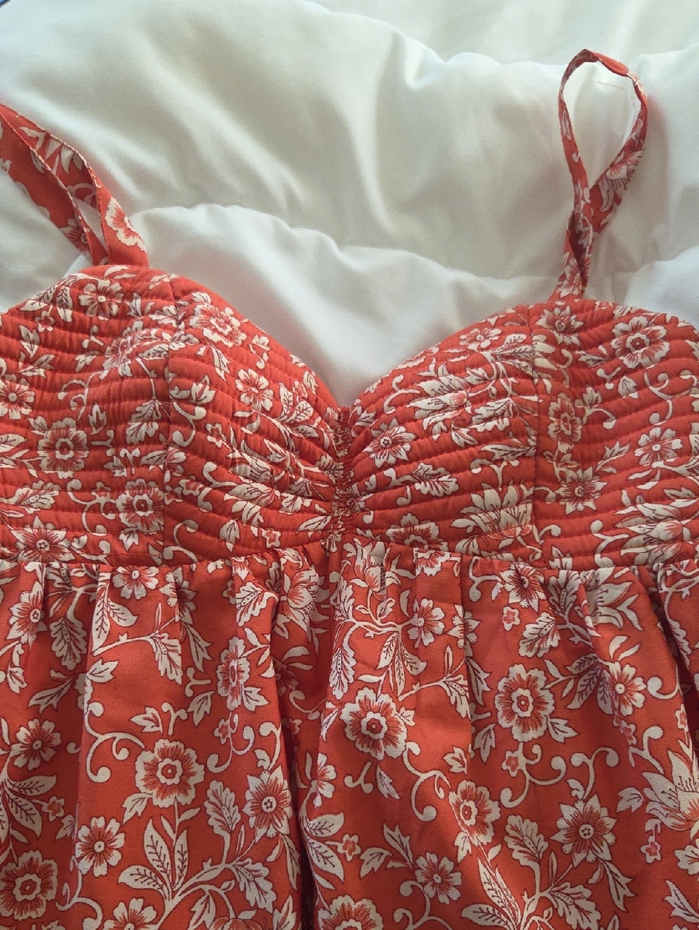 Red Floral Sundress with White Flower Print